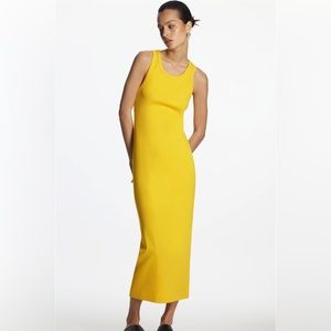 COS ribbed tube dress knit midi yellow size XS